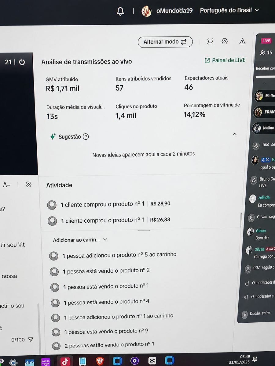 Print de resultados de vendas em live pré-gravada